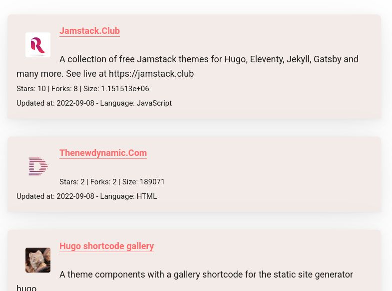 Get the last starred repositories on Github with Hugo